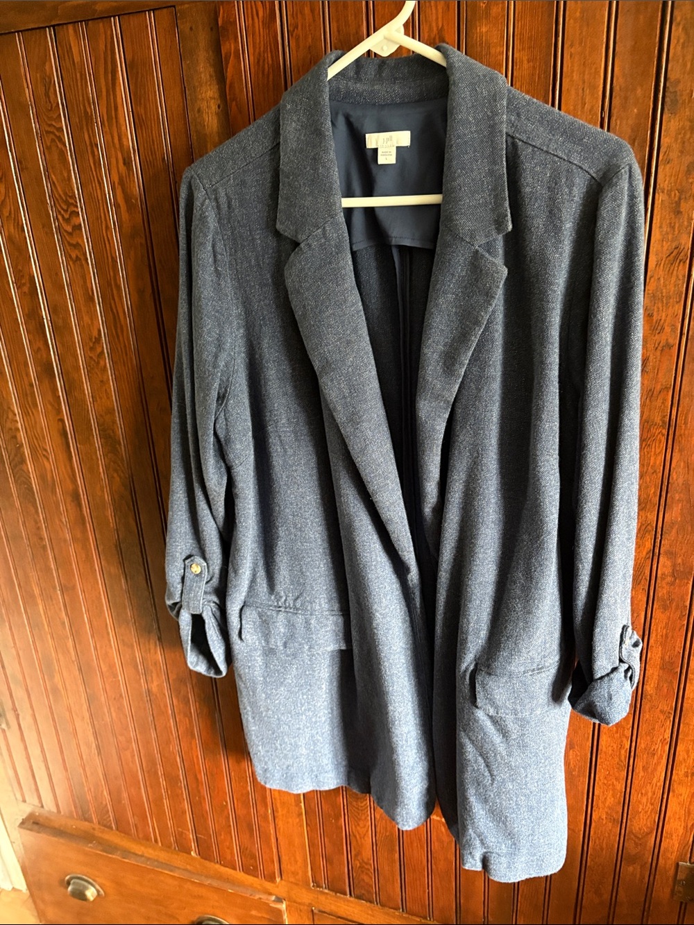 J Jill denim blue Longline Open-Front Blazer